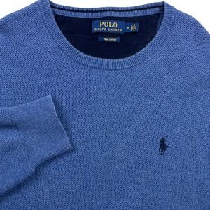Polo Ralph Lauren Mesh-knit Pima Cotton Crewneck Sweater Blue Men's Medium